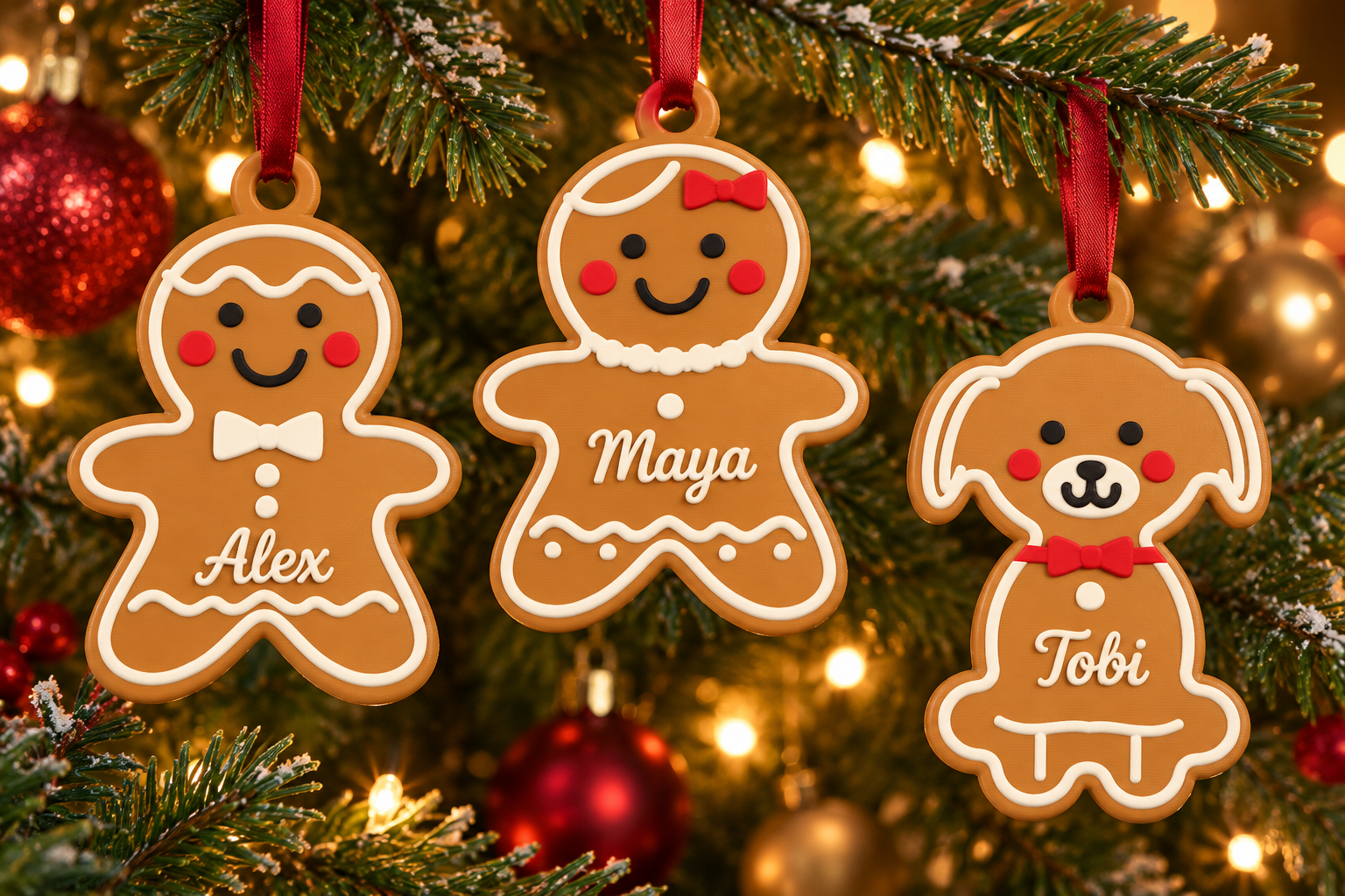 Gingerbread-style ornament design · 3D-printed PLA
